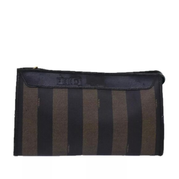 FENDI Pecan Canvas Clutch Bag Black Brown Auth - Picture 1 of 16